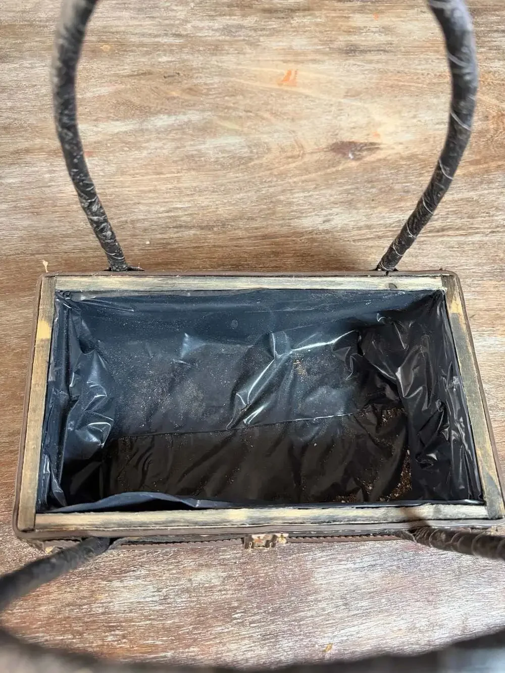 Faux Leather Embossed Floral Purse Style Decorative Planter Basket